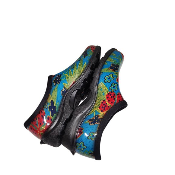 Womens Sloggers Slip On Garden Shoes Size 6 Waterproof Mule Clog Blue Red Flower - Picture 7 of 9